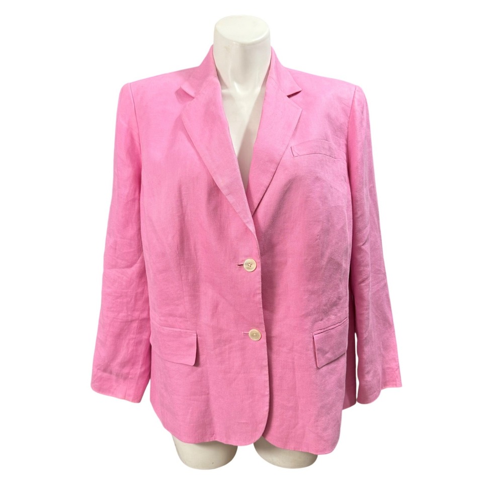 Lauren Ralph Lauren Pink 100% Linen Blazer Jacket Womens 18W Two Button Pocket